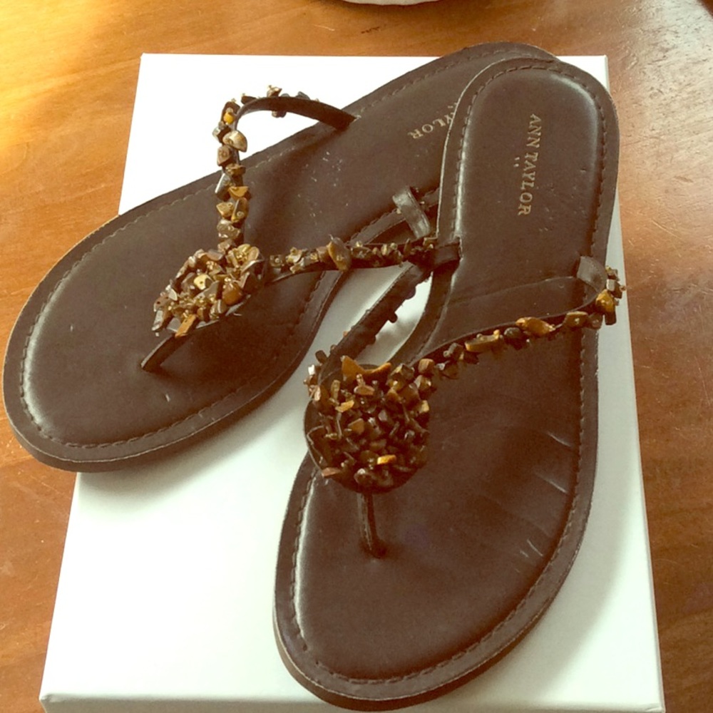 Ann Taylor Brown boho sandals w/beads